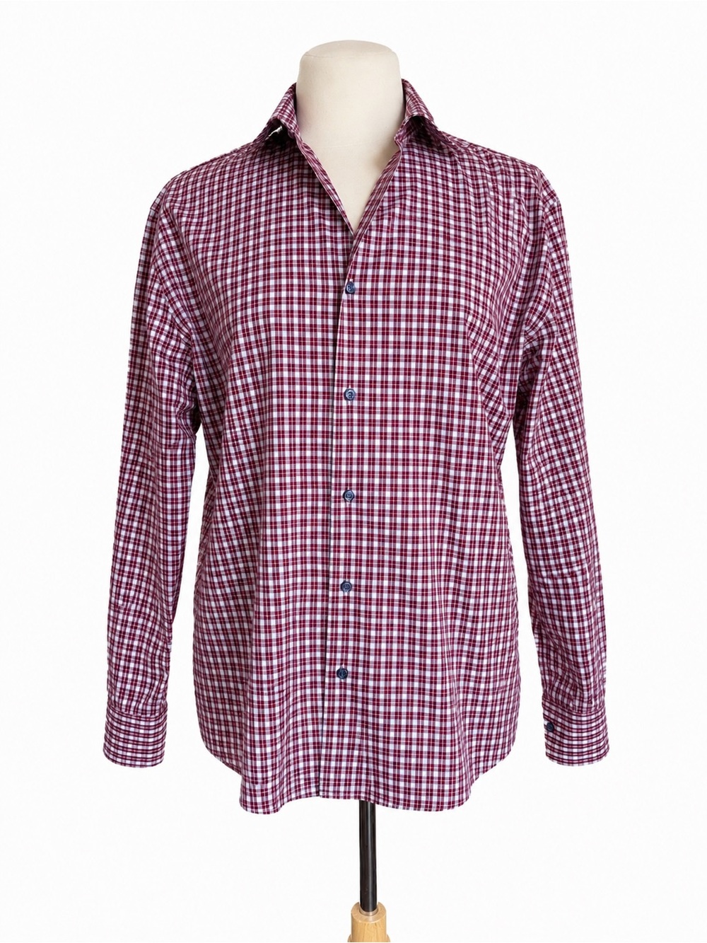 Nordstrom Men's Burgundy and White Check Button-Down Shirt-neck 15 1/2 (32-33)